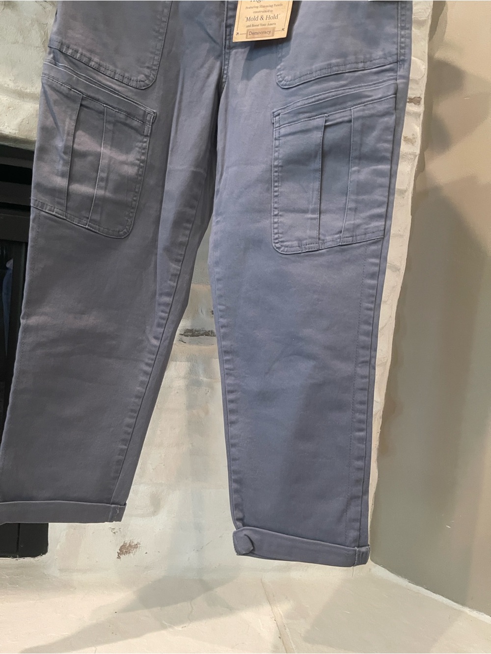 Democracy Light Gray High-Rise Pants with Branded Button - Picture 5 of 8